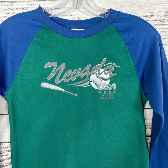 NEW with tags Topshop Nevada Green Blue Graphic Baseball Tee Crop Top Size 10 - Picture 2 of 9